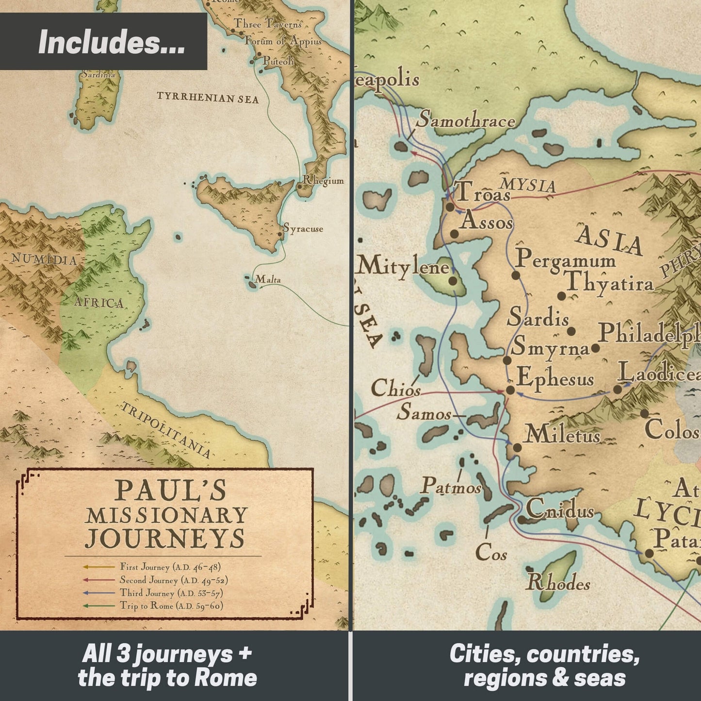 Paul's Missionary Journeys Bible Map