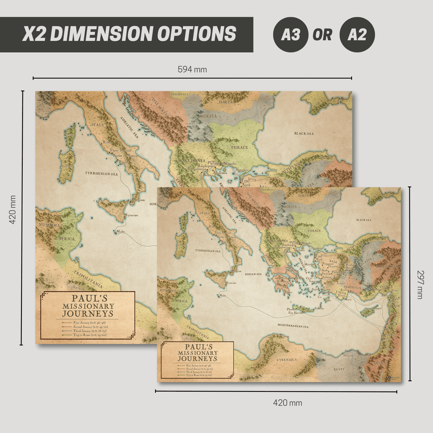 The Paul's Missionary Journeys Bible Map