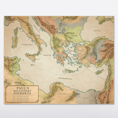 The Paul's Missionary Journeys Bible Map